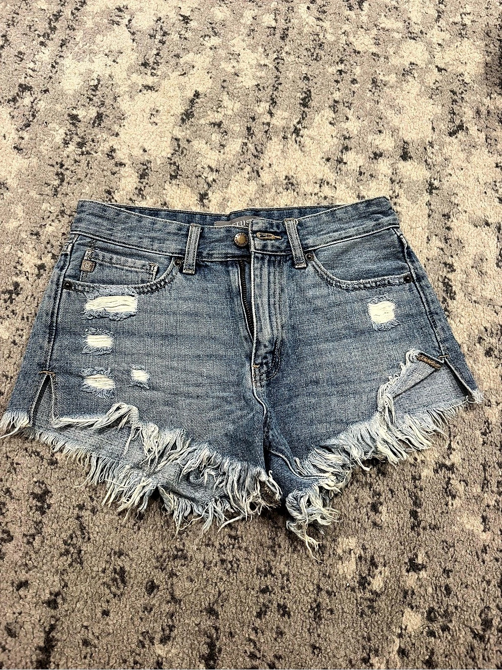Distressed Denim Jean Shorts in Blue